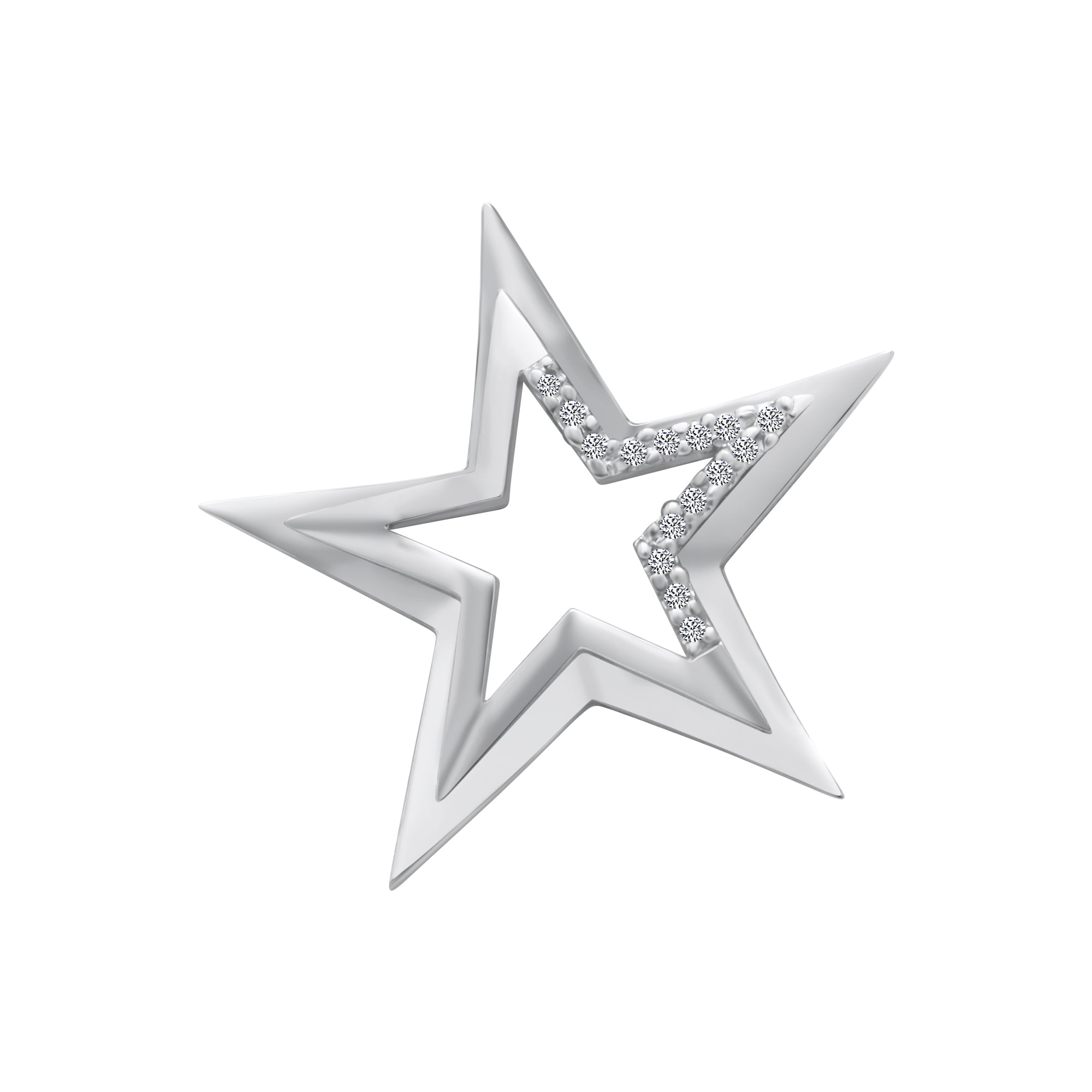 Sterling Silver Large Star with Half CZ Pendant