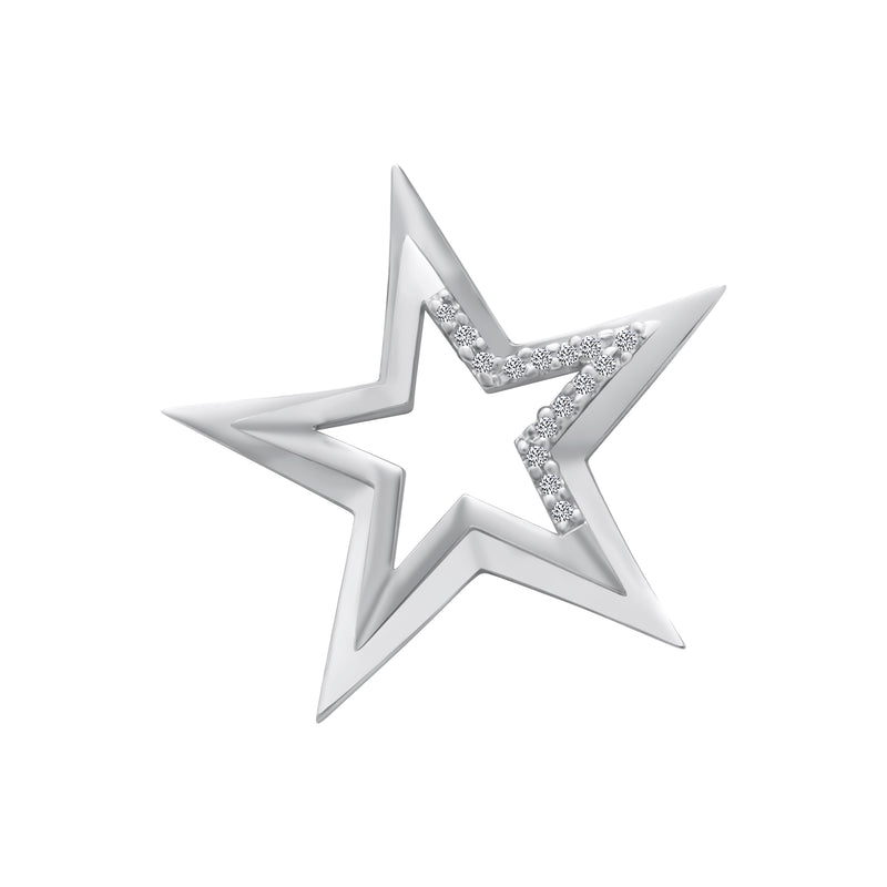 Sterling Silver Large Star with Half CZ Pendant