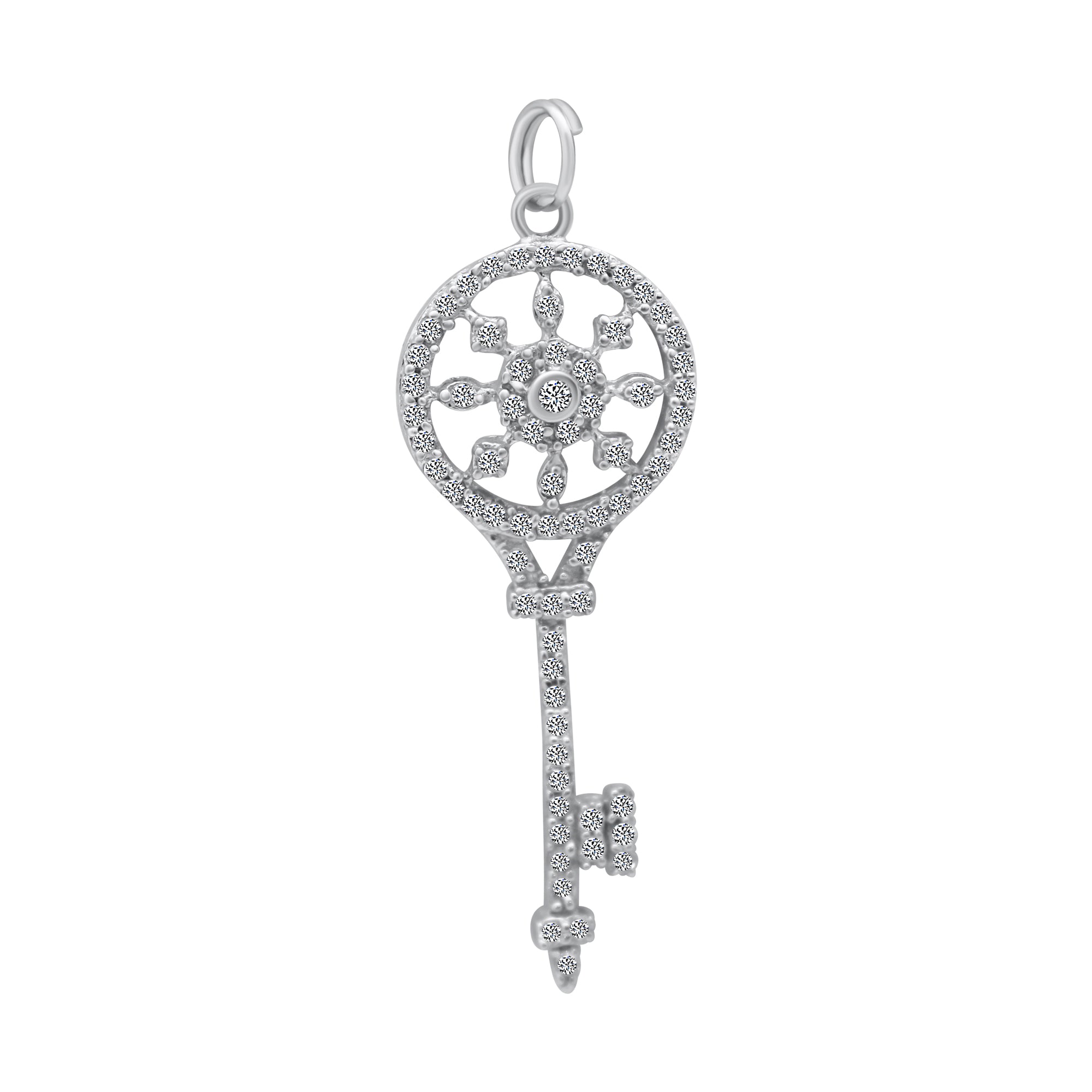 Sterling Silver Small Decorative CZ Sun Key Pendant