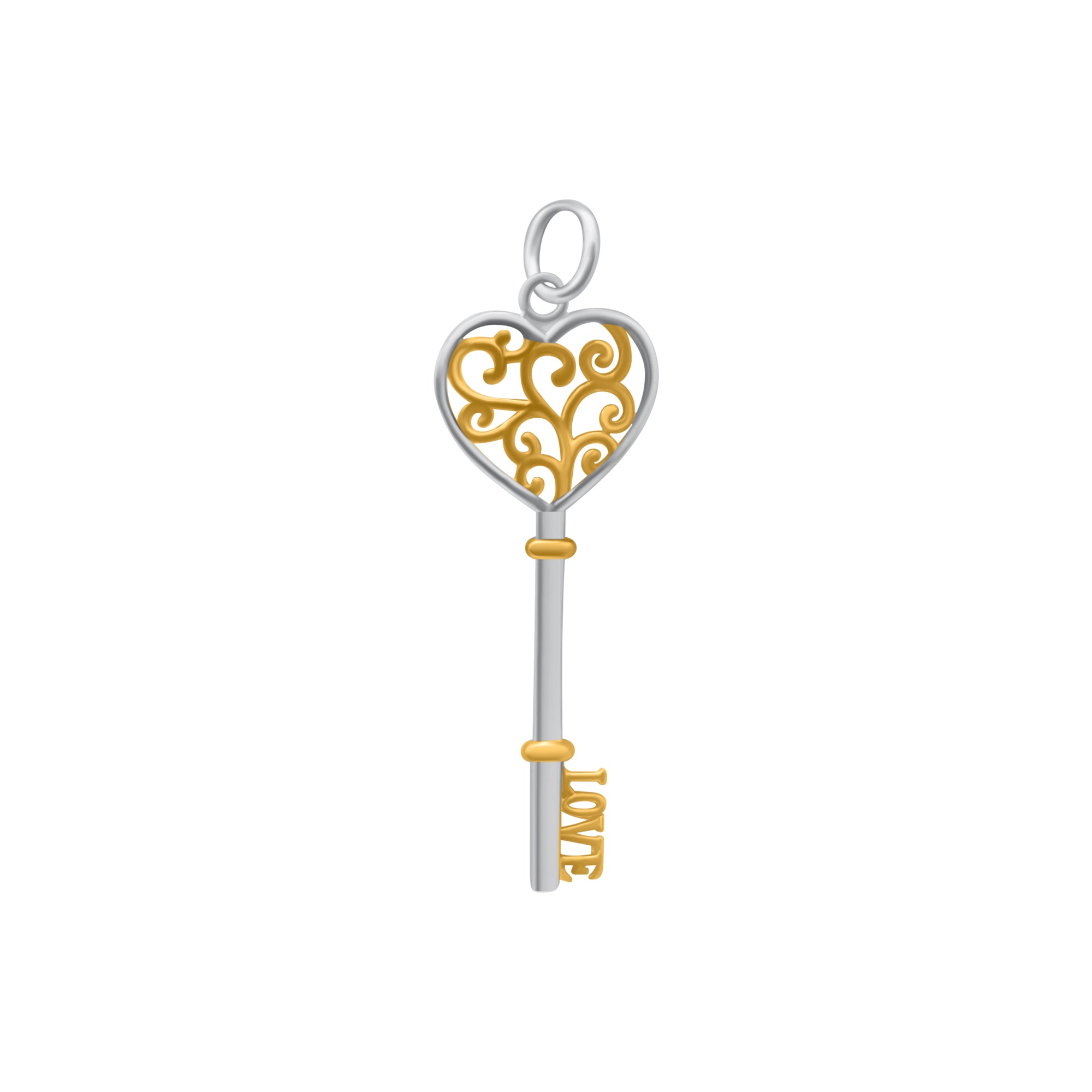 Sterling Silver Two Tone Heart Key Pendant
