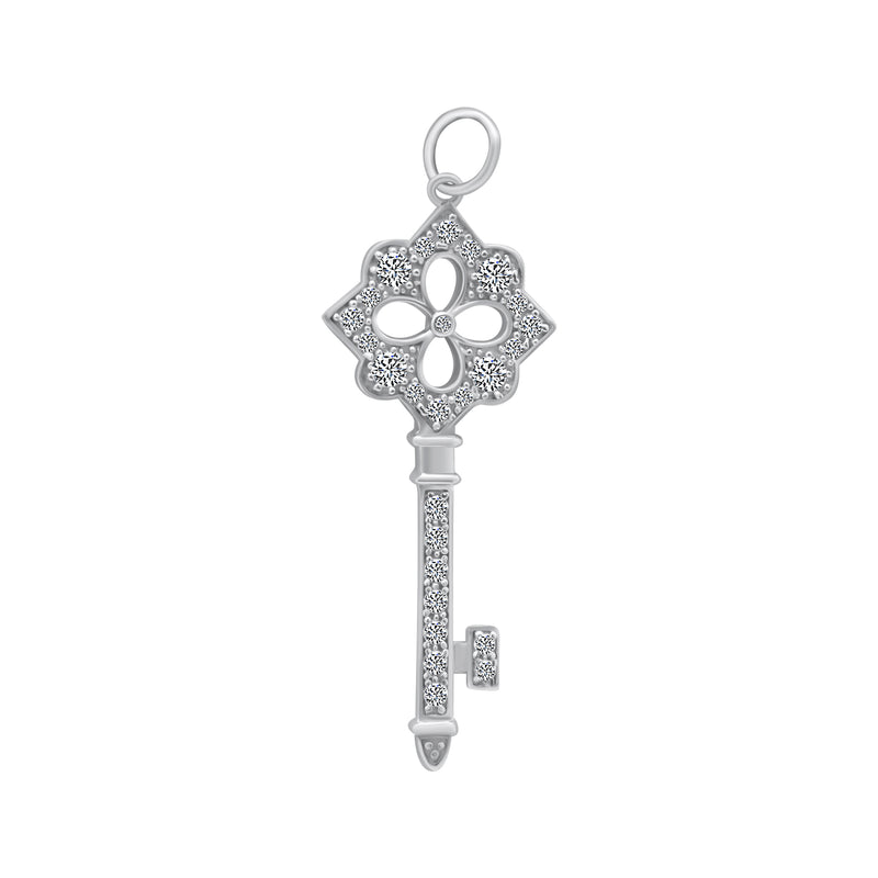 Sterling Silver CZ Decorative Key Pendant
