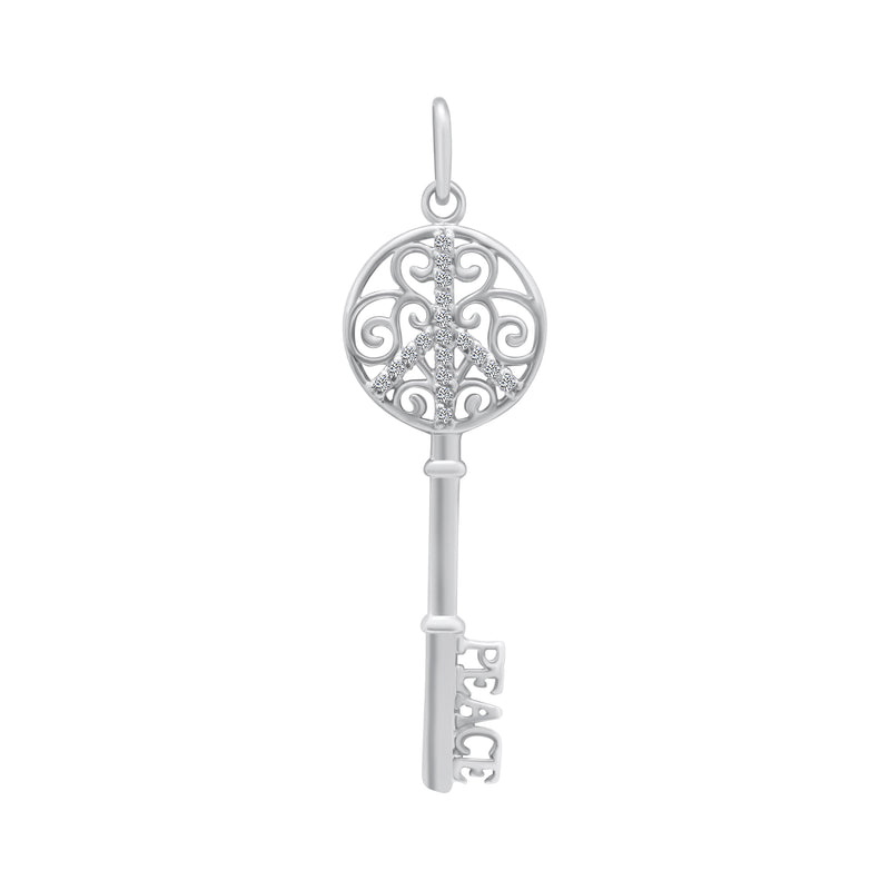 Sterling Silver Decorative CZ Peace Key Pendant