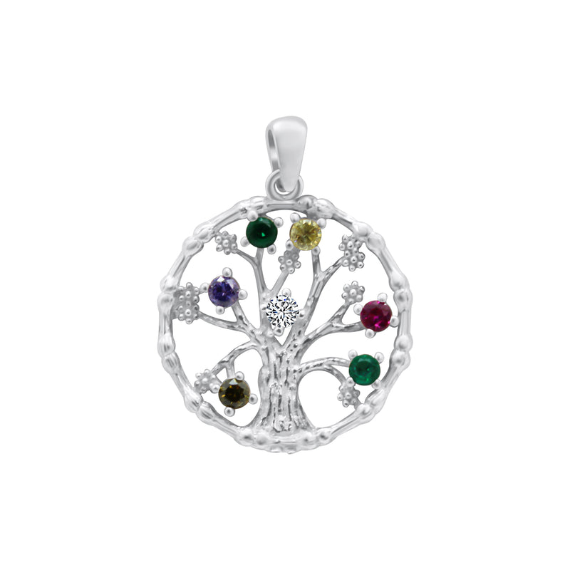 Sterling Silver Multi Color Tree of Life Circle Pendant