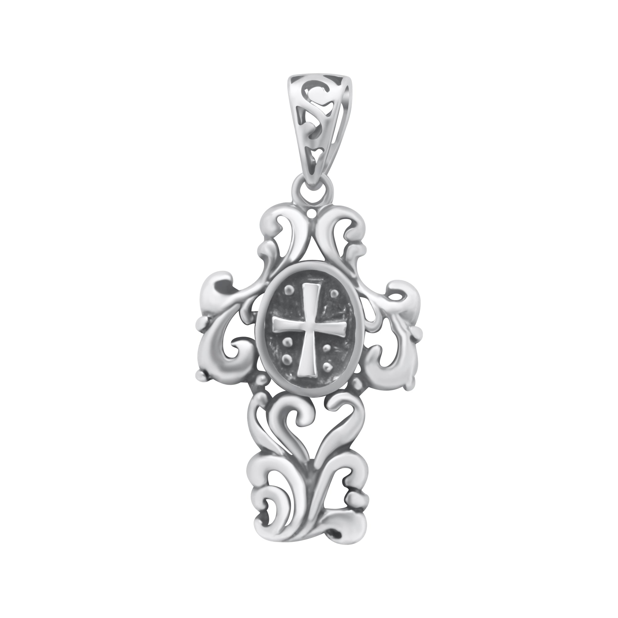 Sterling Silver Large Decorative Cross Pendant