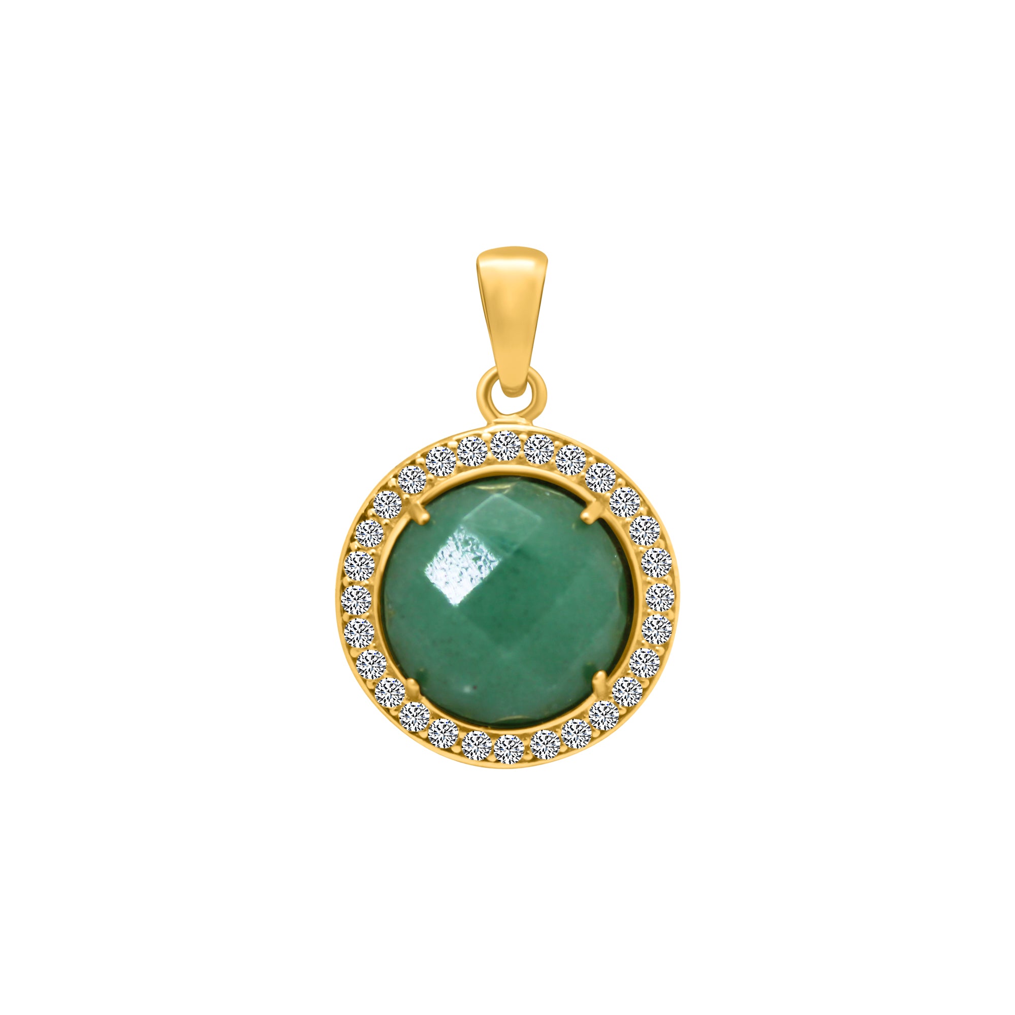 Sterling Silver Gold Plated Circle CZ Jade Pendant