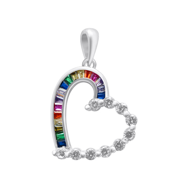 Sterling Silver Half CZ Half Colorful Heart Pendant