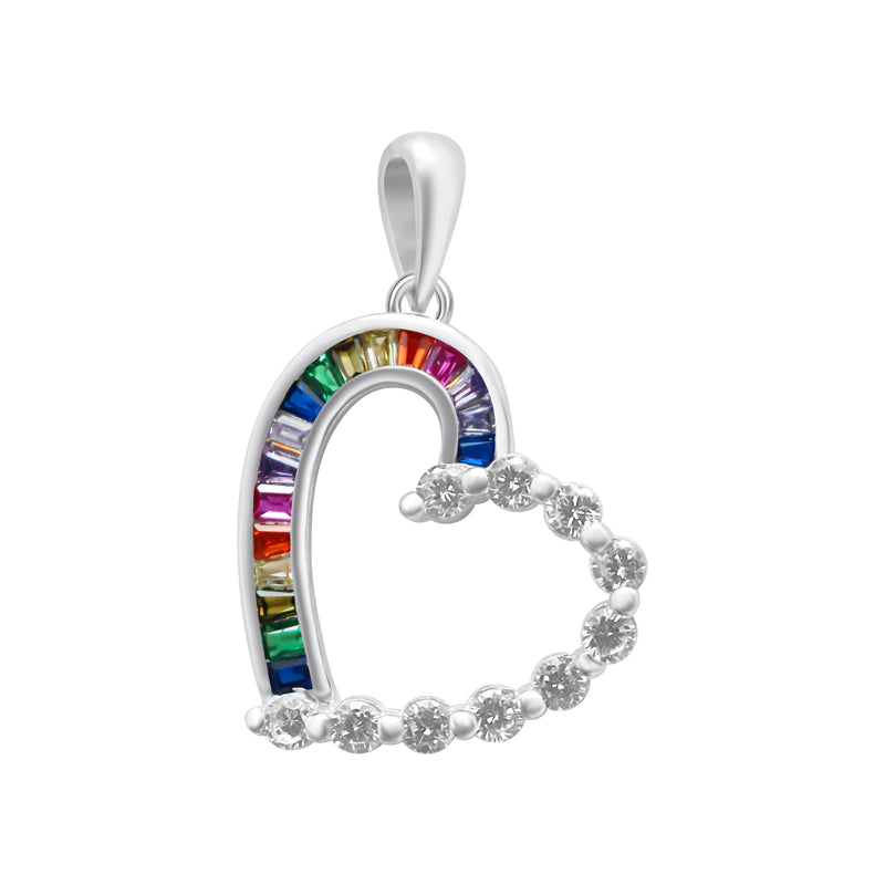 Sterling Silver Half CZ Half Colorful Heart Pendant