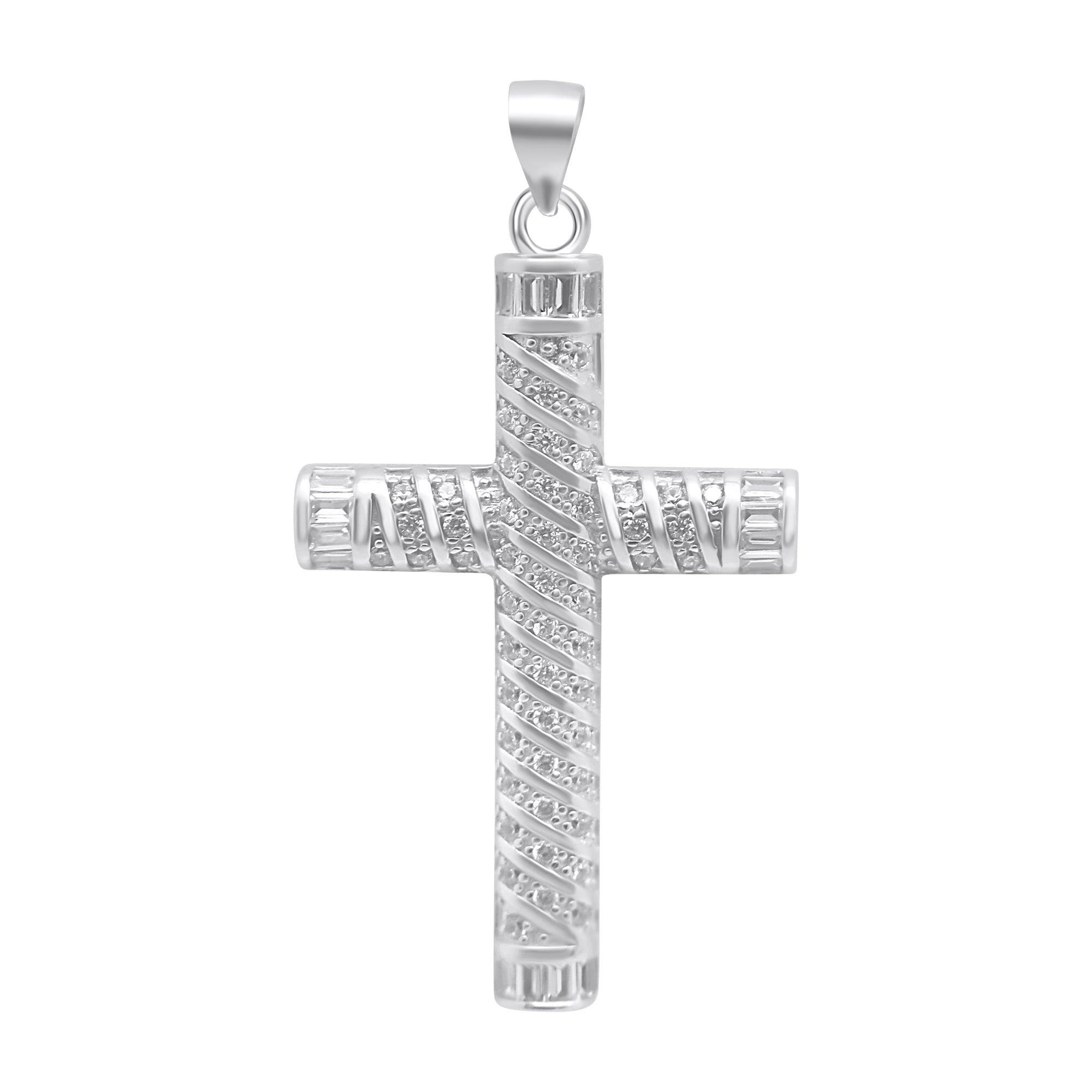 Sterling Silver Large CZ Cross Pendant