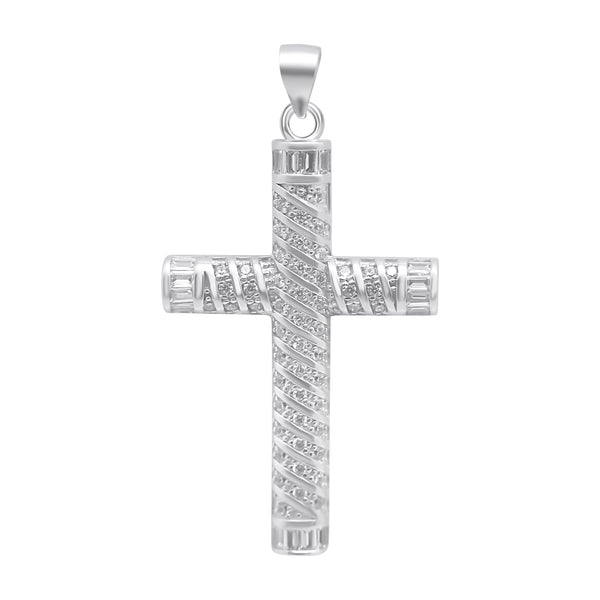 Sterling Silver Large CZ Cross Pendant