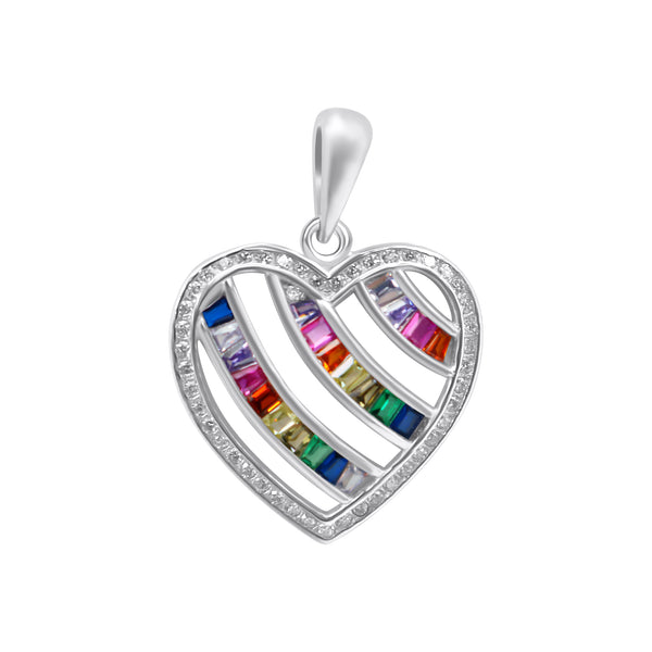 Sterling Silver Multicolor Heart CZ Pendant