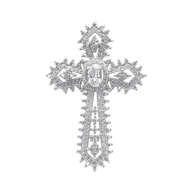 Sterling Silver Large Decorative Cross Pendant