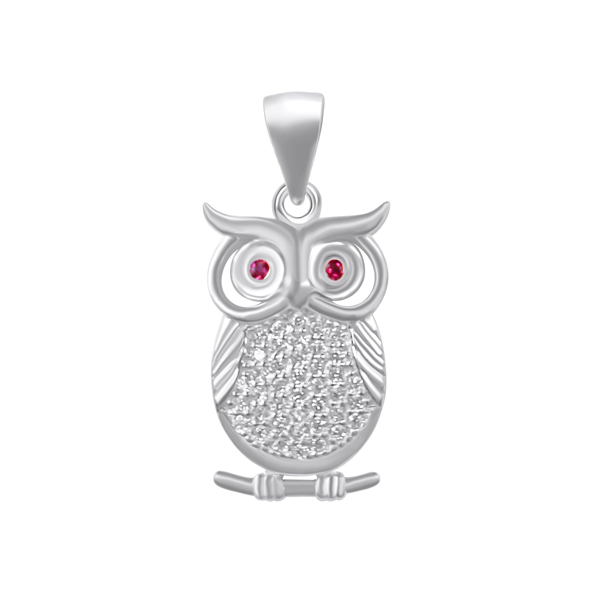 Sterling Silver Owl Red Eye Pendant
