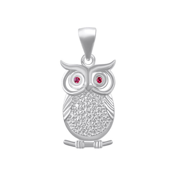 Sterling Silver Owl Red Eye Pendant
