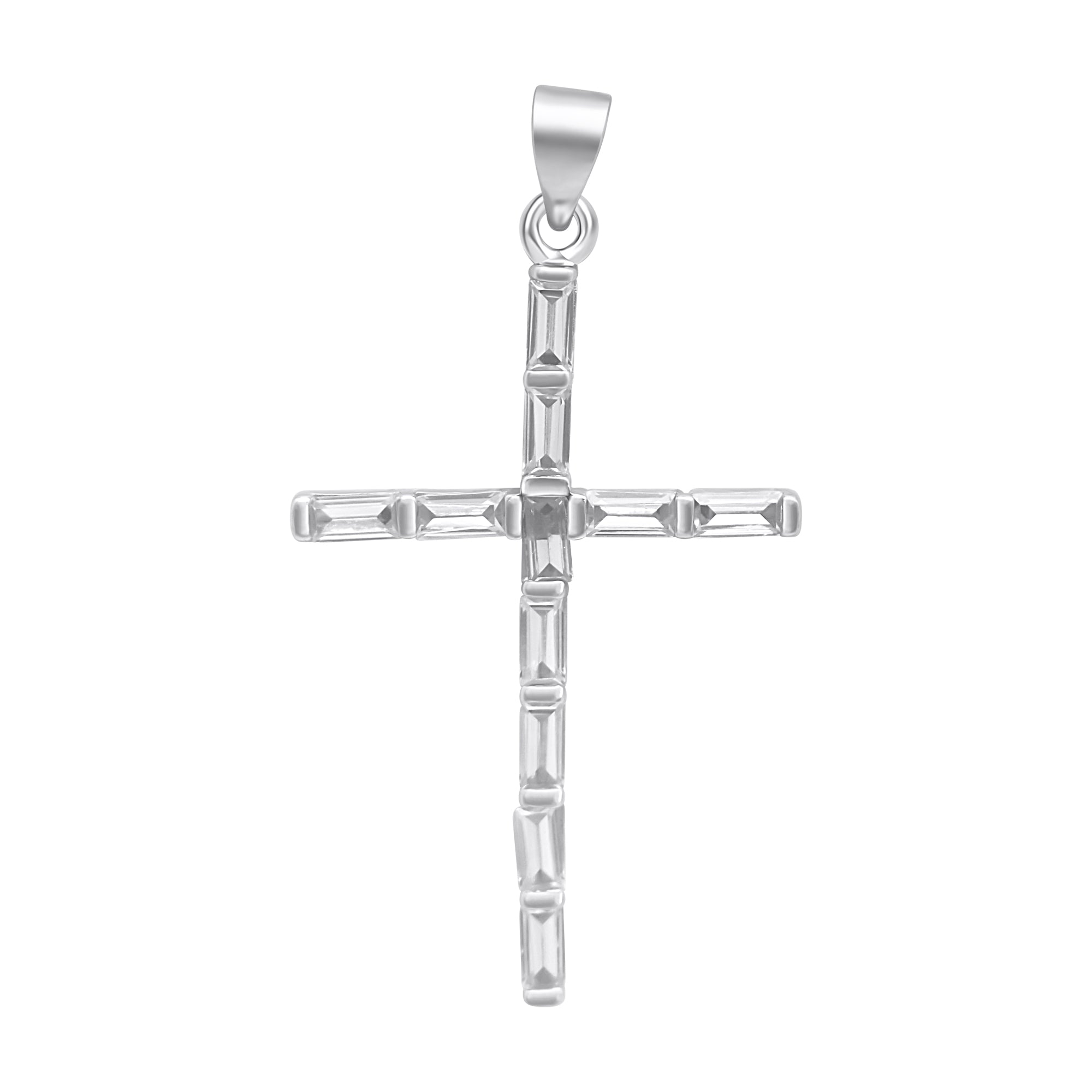 Sterling Silver Baguette CZ Cross Pendant