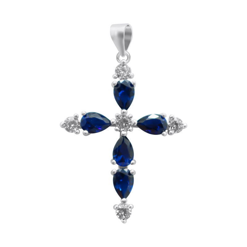 Sterling Silver Sapphire Cross Pendant