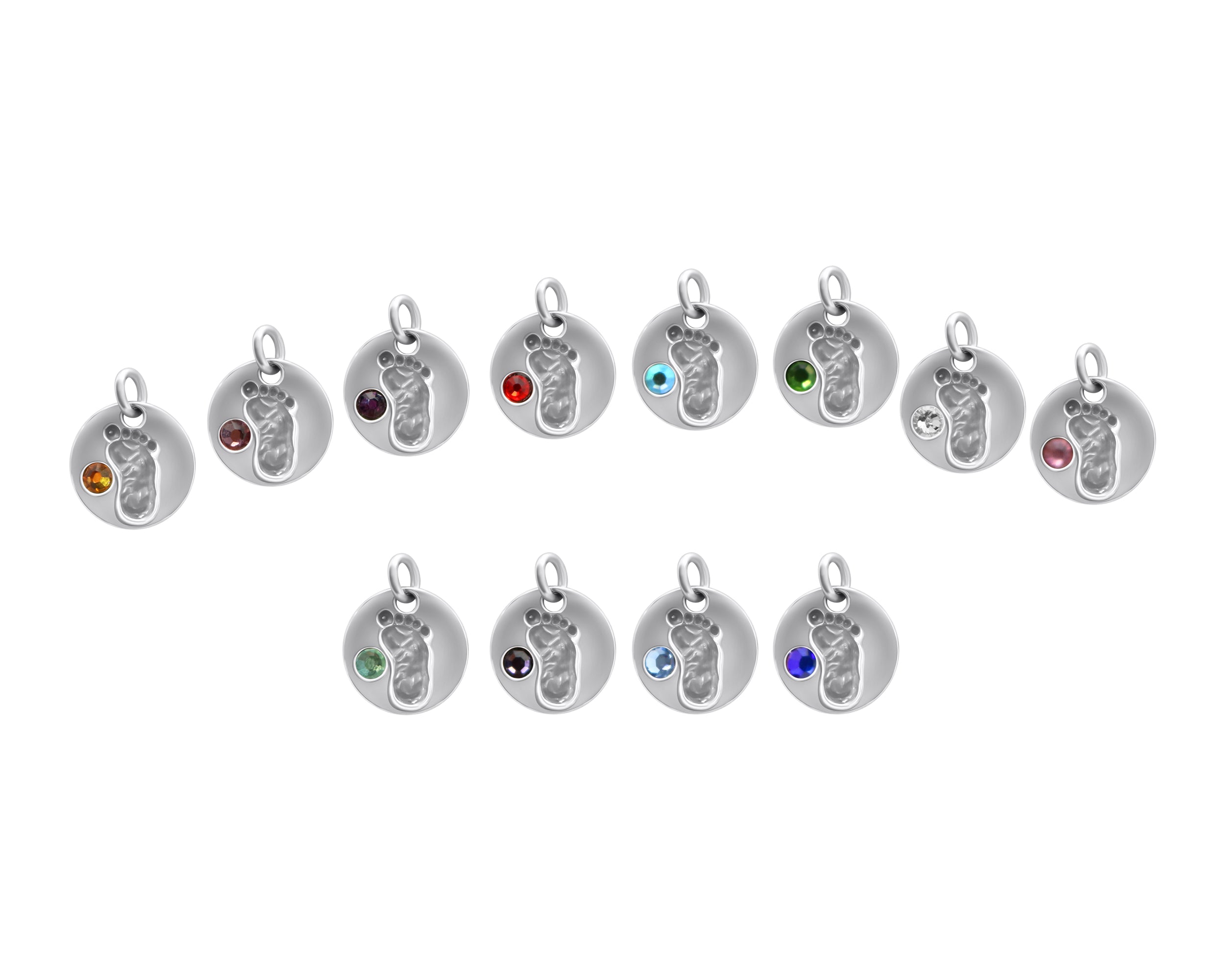 Sterling Silver Round Baby Foot BirthStone Pendant