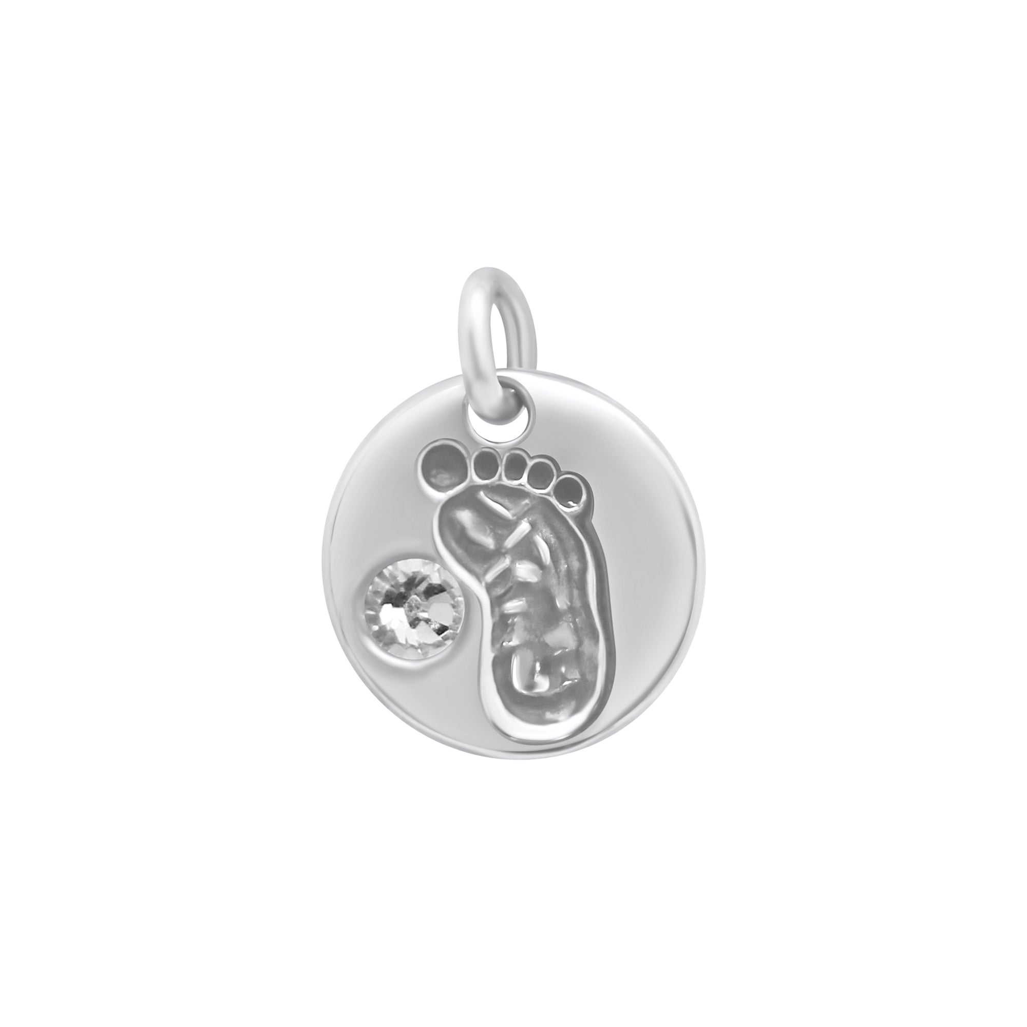 Sterling Silver Round Baby Foot BirthStone Pendant