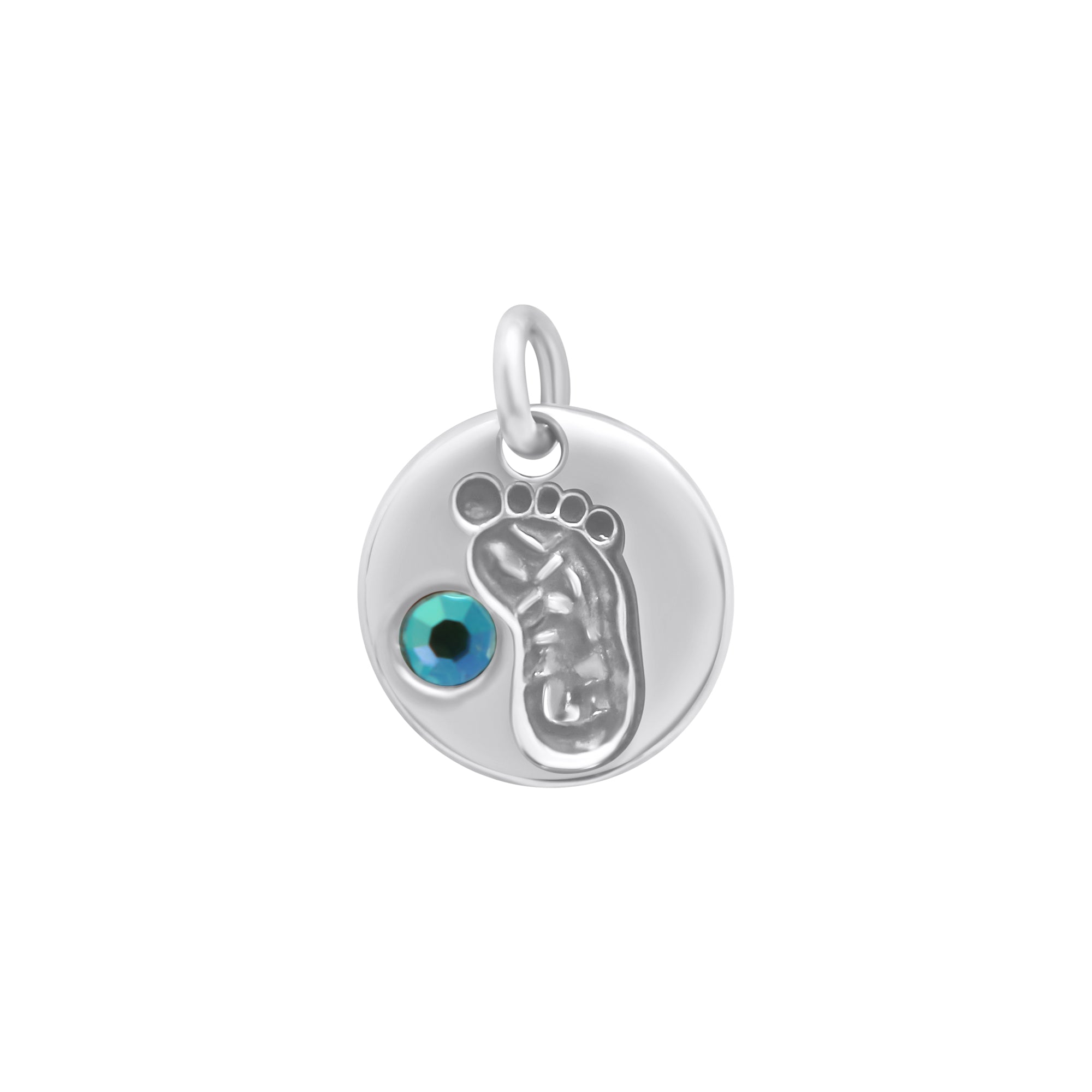 Sterling Silver Round Baby Foot BirthStone Pendant