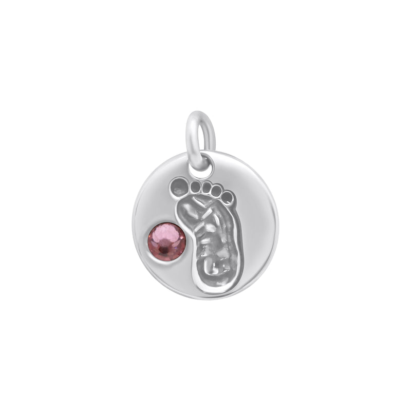 Sterling Silver Round Baby Foot BirthStone Pendant