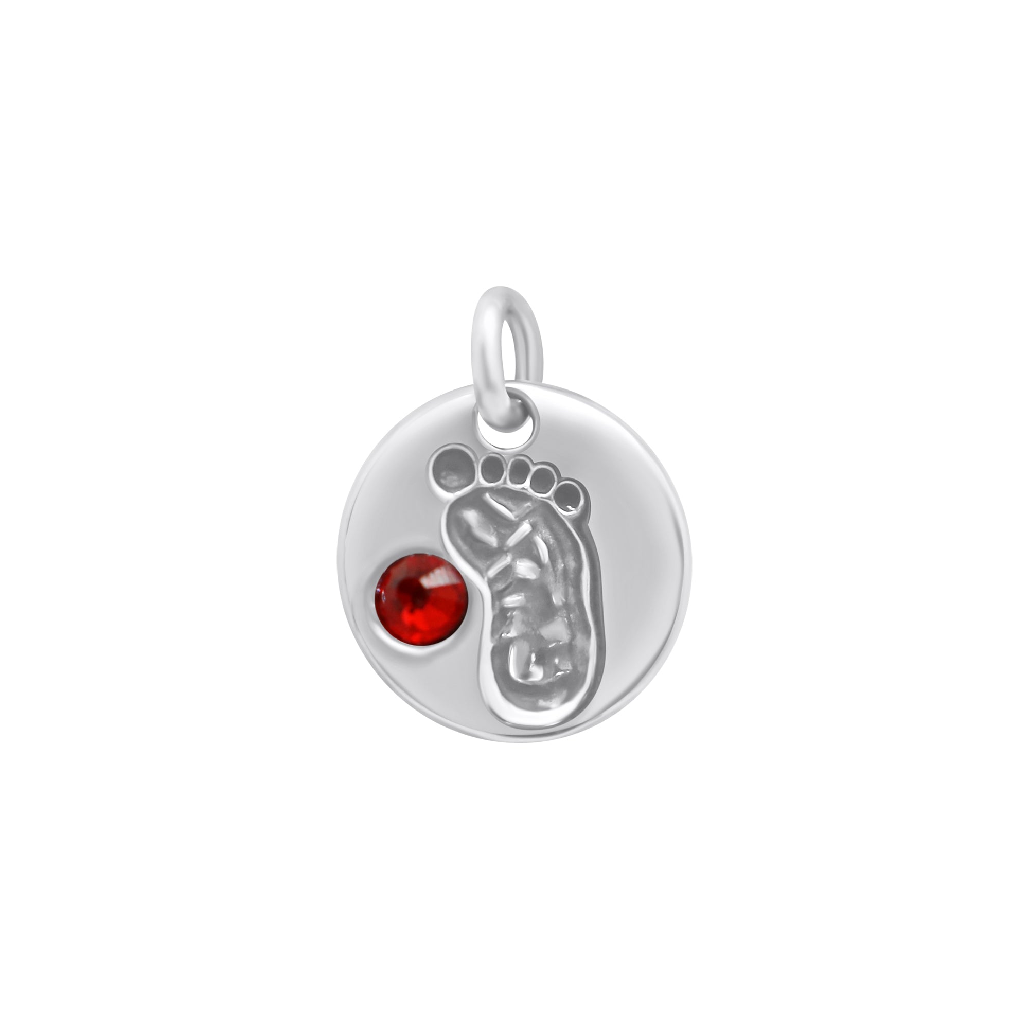 Sterling Silver Round Baby Foot BirthStone Pendant