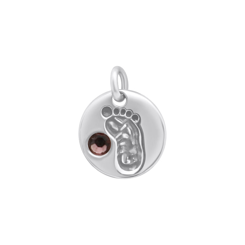 Sterling Silver Round Baby Foot BirthStone Pendant