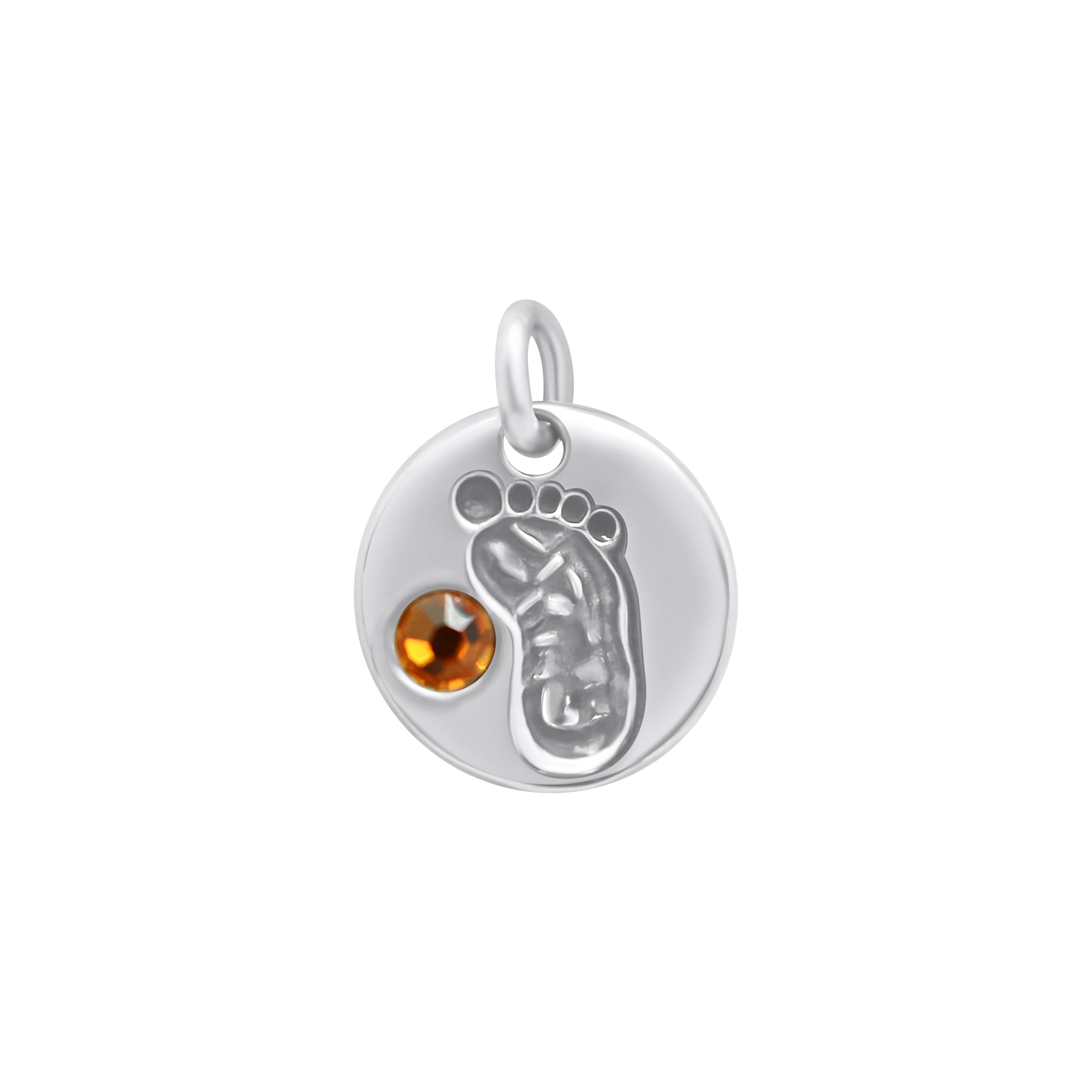 Sterling Silver Round Baby Foot BirthStone Pendant