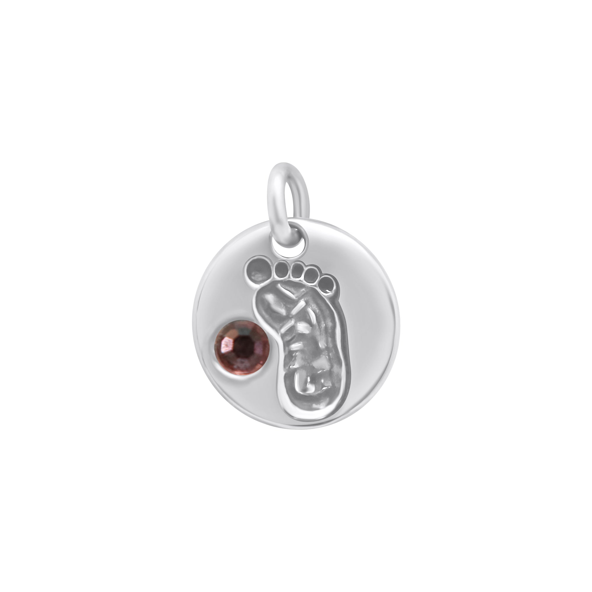 Sterling Silver Round Baby Foot BirthStone Pendant