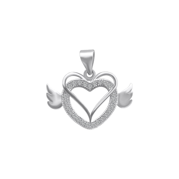 Sterling Silver Heart Angel Wing Pendant