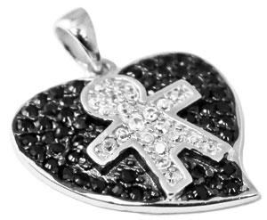 Stylish Sterling Silver 0.8 X 0.6; Boy Heart Pendant With Clear And Black Cz Mounted Stones - Atlanta Jewelers Supply
