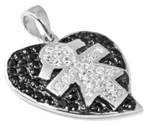 Stylish Sterling Silver 0.8 X 0.6; Girl Heart Pendant With Clear And Black Cz Mounted Stones - Atlanta Jewelers Supply