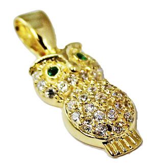 Stylish Sterling Silver Gold Color 0.7 X 0.3 Owl Pendant With Mounted Cz Stones - Atlanta Jewelers Supply