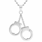 Stainless Steel Pair Of Silver Color Handcuffs Pendant Measures 0.9 (23 Mm) X 0.7 (20 Mm) - Atlanta Jewelers Supply
