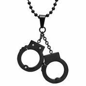 Stainless Steel Pair Of Black Color Handcuffs Pendant Measures 0.9 (23 Mm) X 0.7 (20 Mm) - Atlanta Jewelers Supply
