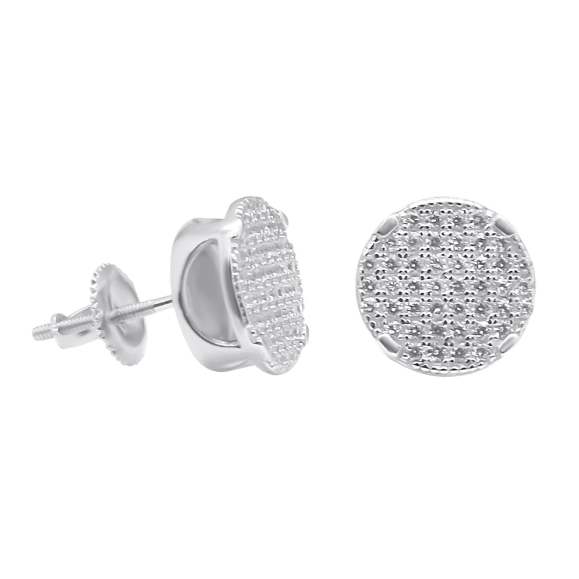 Sterling Silver Round CZ Basket Setting Screwback Studs (10mm)