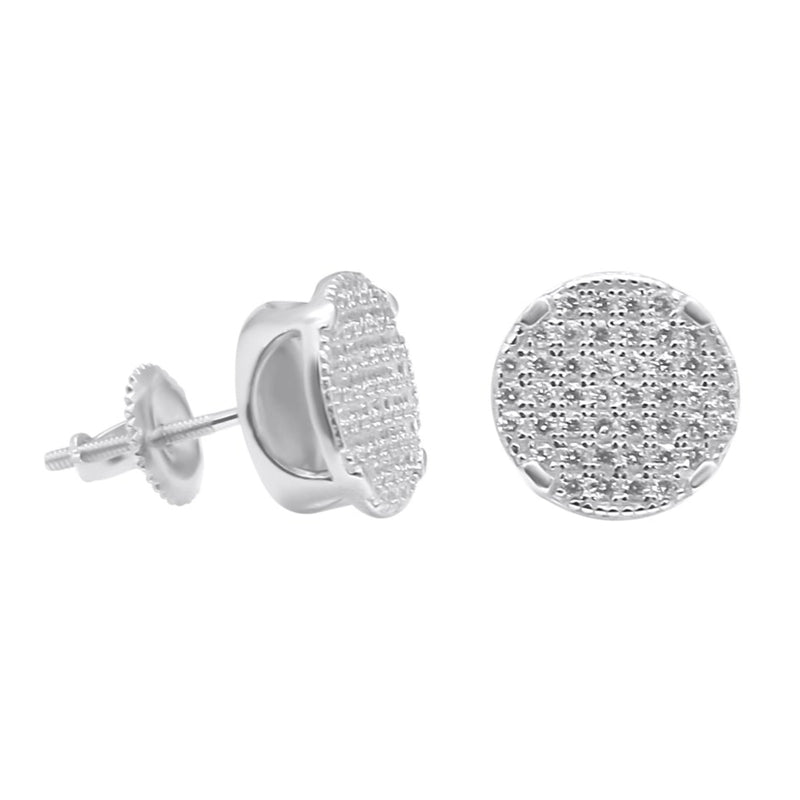 Sterling Silver Round CZ Basket Setting Screwback Studs (10mm)