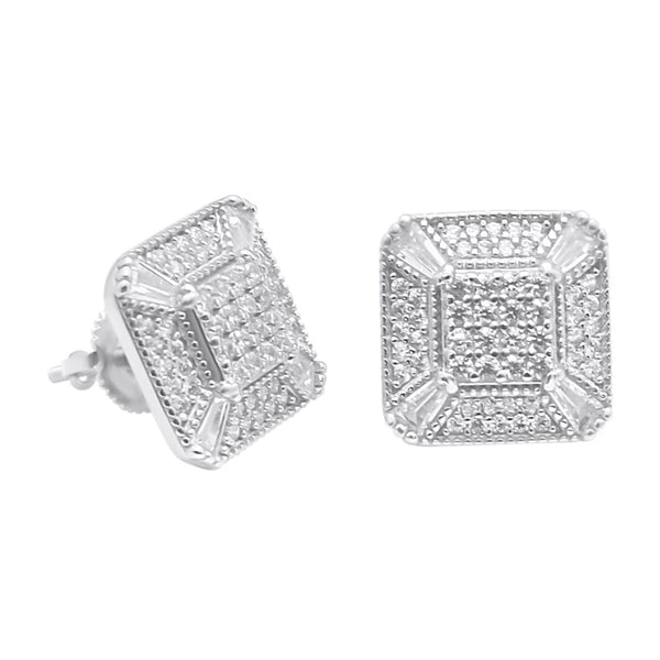 Sterling Silver CZ Square Screwback Studs (12mm)