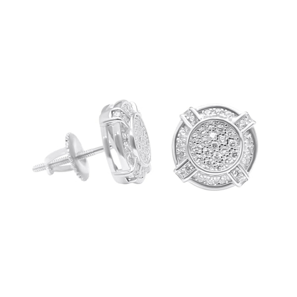 Sterling Silver CZ Round Basket Setting Screwback Studs (10mm)