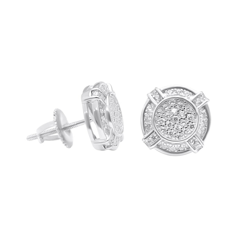 Sterling Silver CZ Round Basket Setting Screwback Studs (10mm)