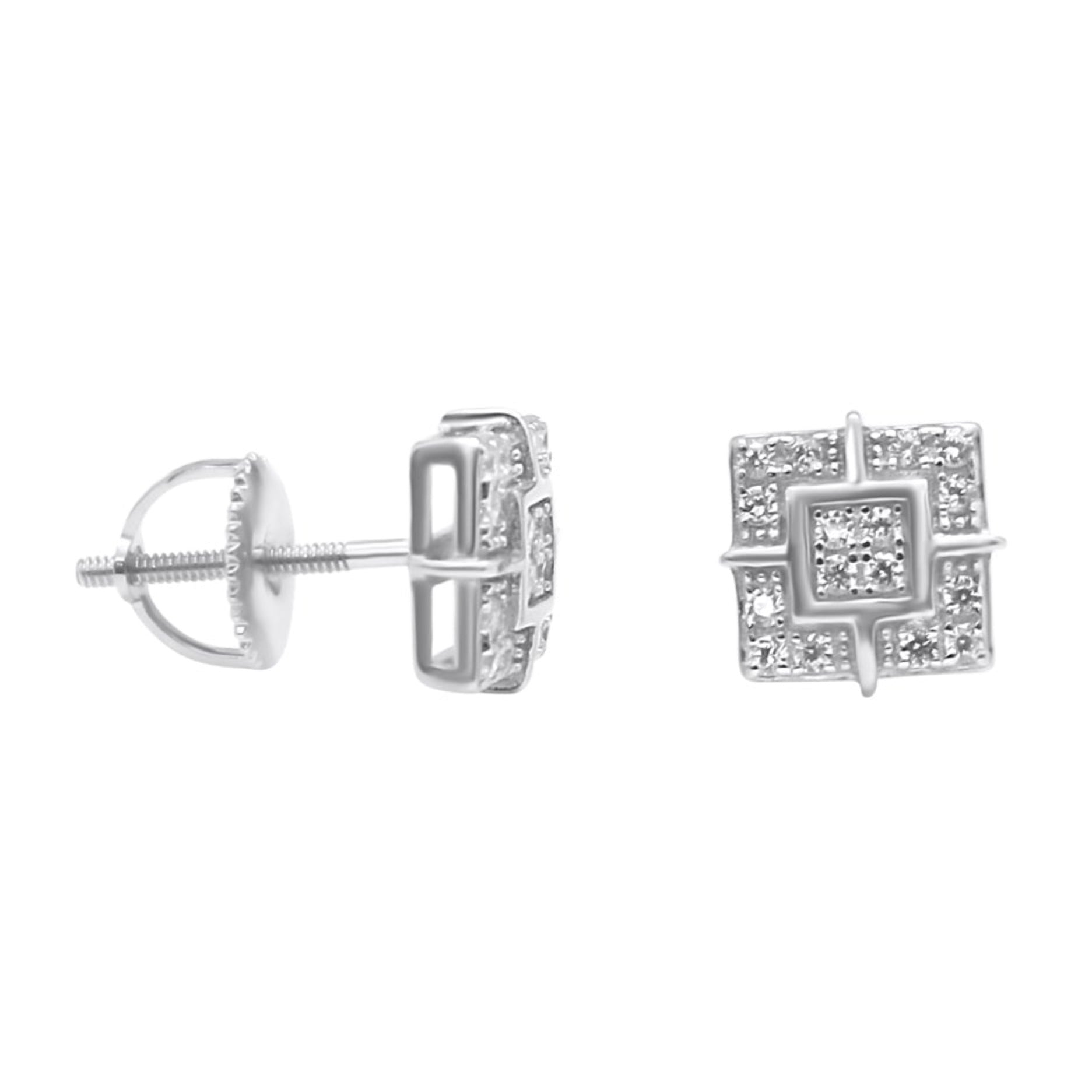 Sterling Silver CZ Square Screwback Studs (8mm)