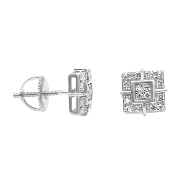 Sterling Silver CZ Square Screwback Studs (8mm)