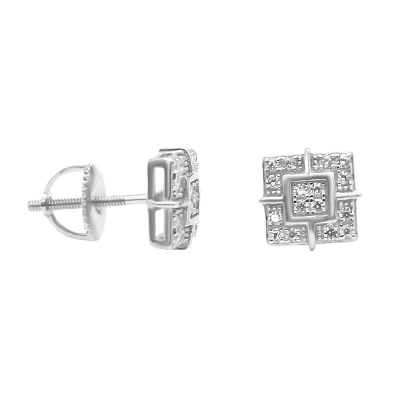 Sterling Silver CZ Square Screwback Studs (8mm)