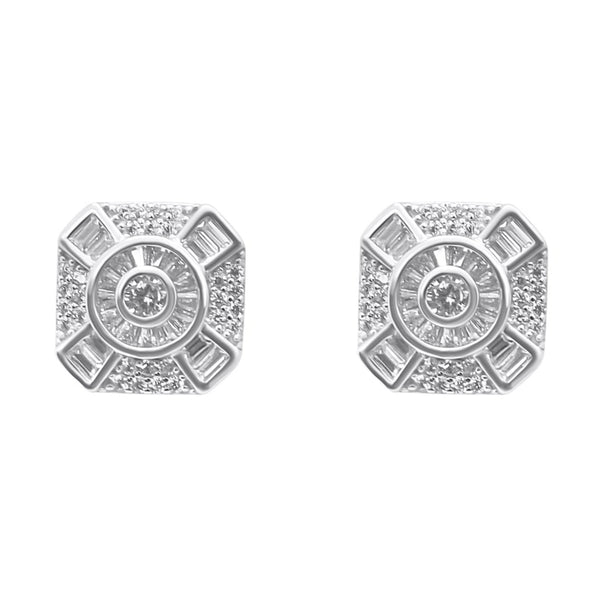 Sterling Silver CZ Soft Edge Square Screwback Studs (12mm)