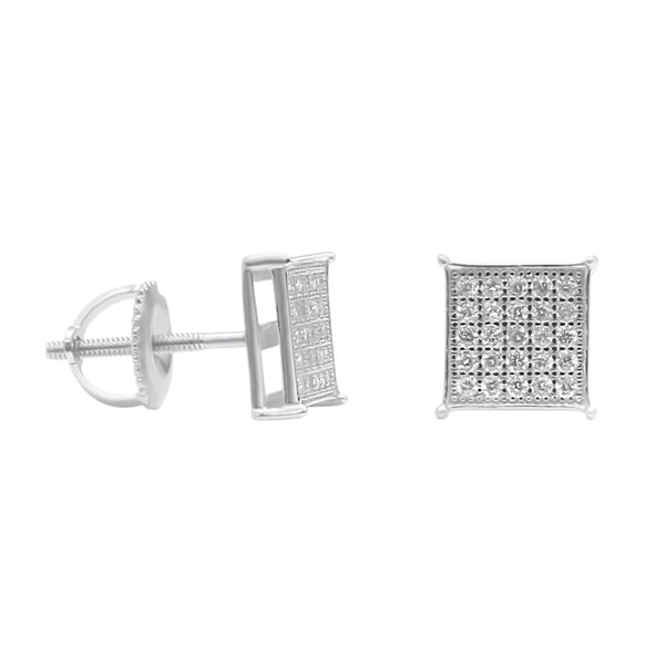 Sterling Silver CZ Square Basket Setting Screwback Studs (7.5mm)