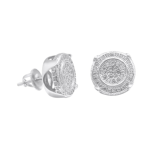 Sterling Silver CZ Round Basket Setting Screwback Studs (12mm)