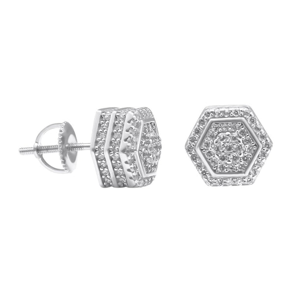 Sterling Silver Hexagon CZ Screwback Studs