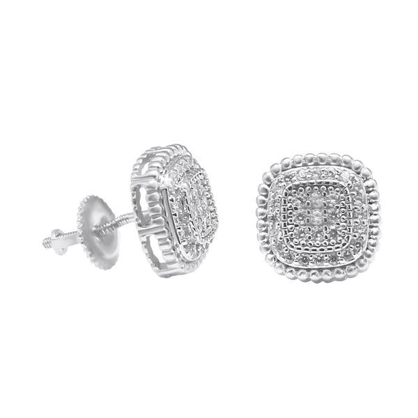 Sterling Silver Soft Edge Square CZ Screwback Studs (10mm)