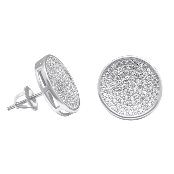 Sterling Silver Round CZ Screwback Earrings (14.5mm)