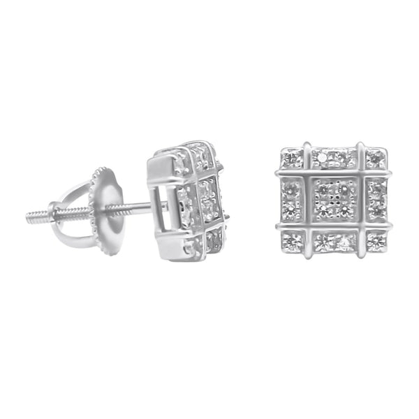 Sterling Silver CZ Square Screwback Earrings (8mm)