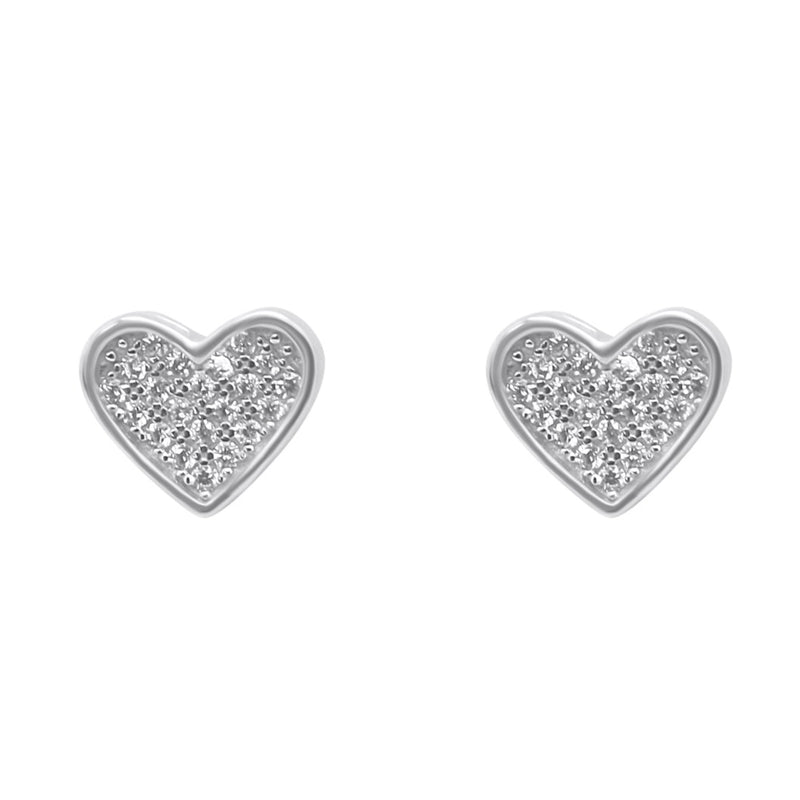 Sterling Silver Heart CZ Screwback Studs