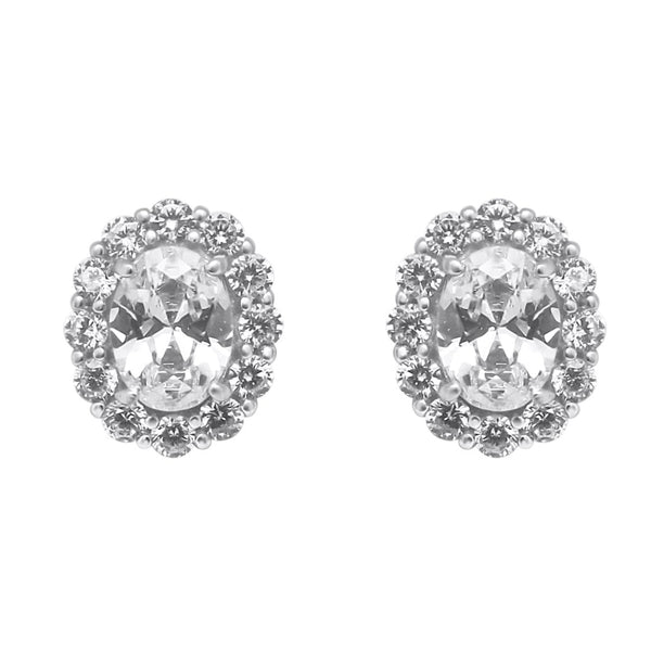 Sterling Silver Oval CZ Screwback Studs